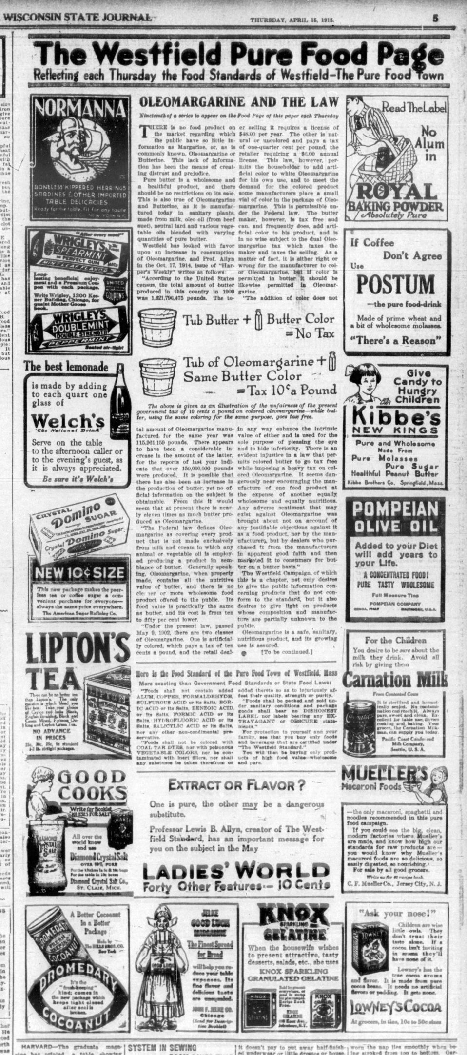 April 15, 1915: Oleomargarine and the Law